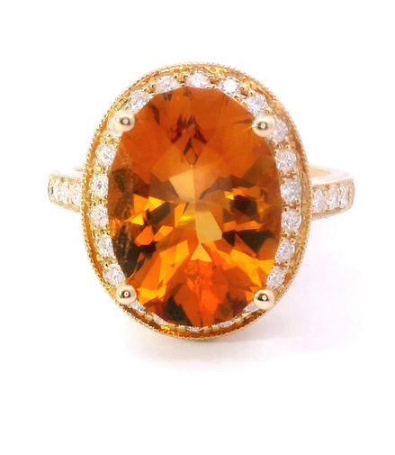 14K Yellow Gold Diamond And Oval Shaped Oval Citrine Fashion Ring