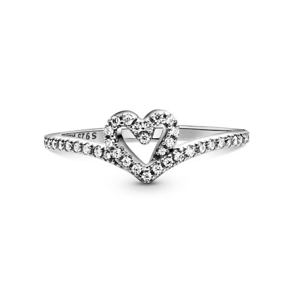 Pandora Timeless Sparkling Wishbone Heart Ring Size 7.5