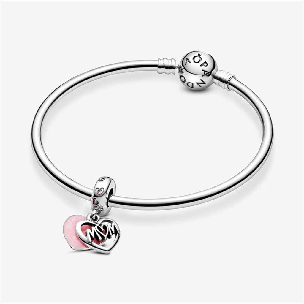 Pandora Moments Mom Script Heart Dangle Charm