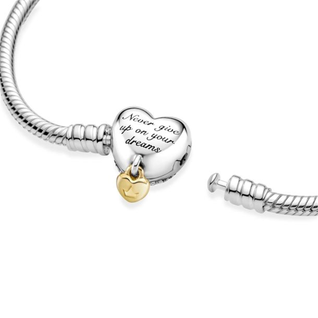 Pandora - Disney, Moments Heart Clasp Snake Chain Bracelet Size 19