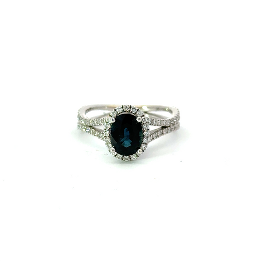 Ladies 14K White Gold Sapphire And Diamond Ring