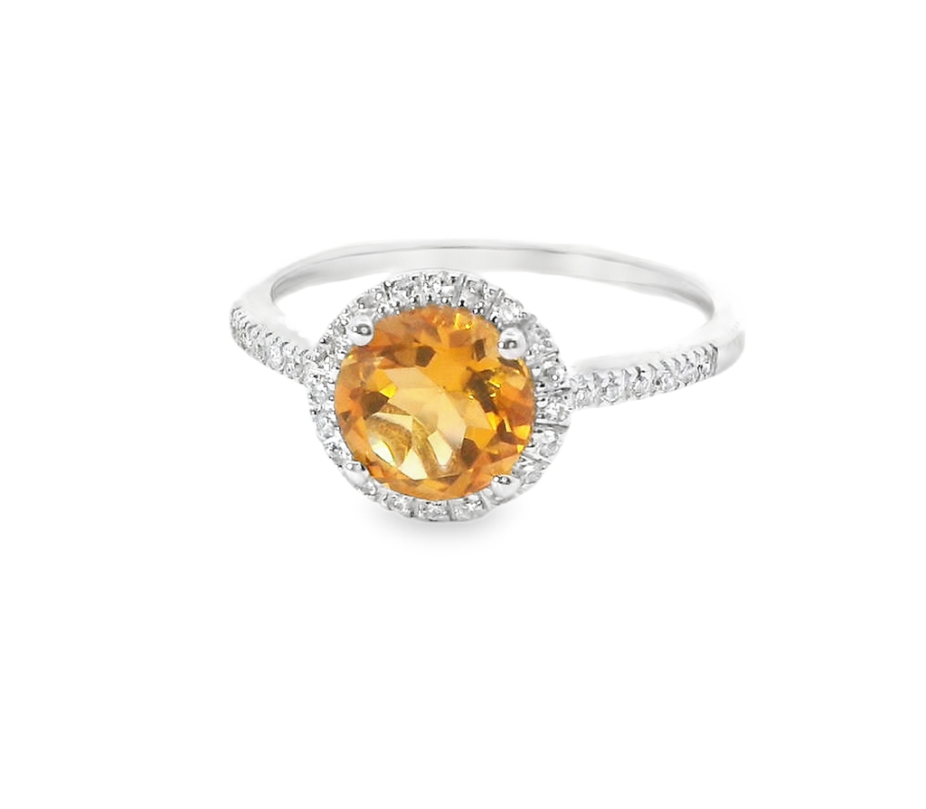 14K White Gold Diamond And Citrine Fashion Ring