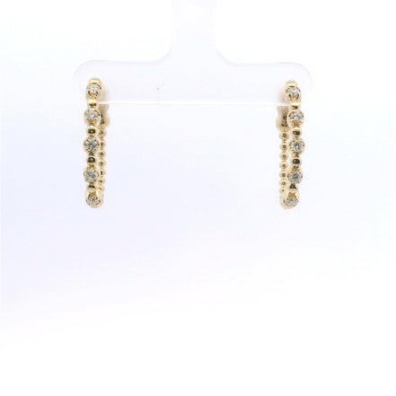 14K Yelllow Gold And 0.41 CTW Diamond Beaded Hoop Earrings