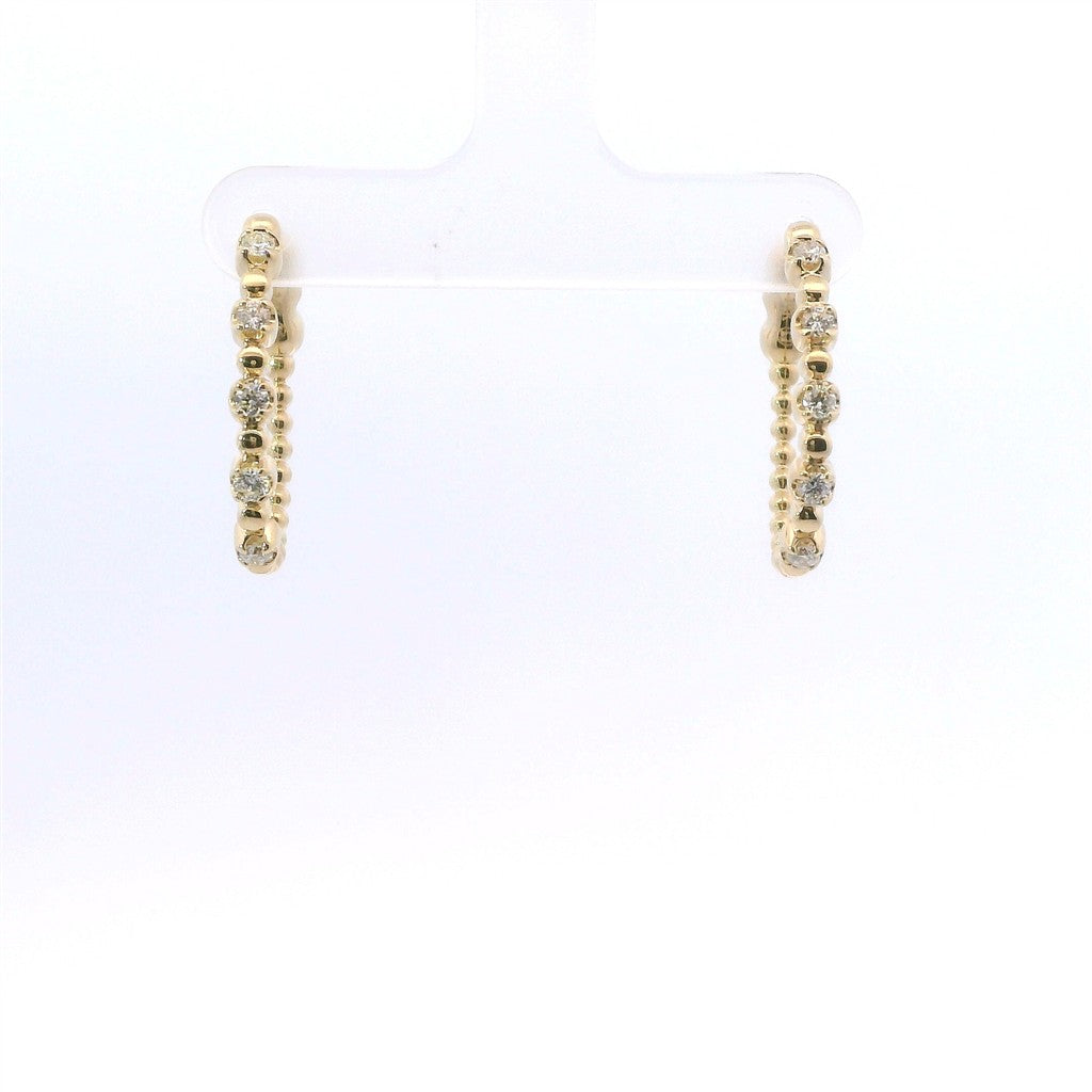 14K Yelllow Gold And 0.41 CTW Diamond Beaded Hoop Earrings