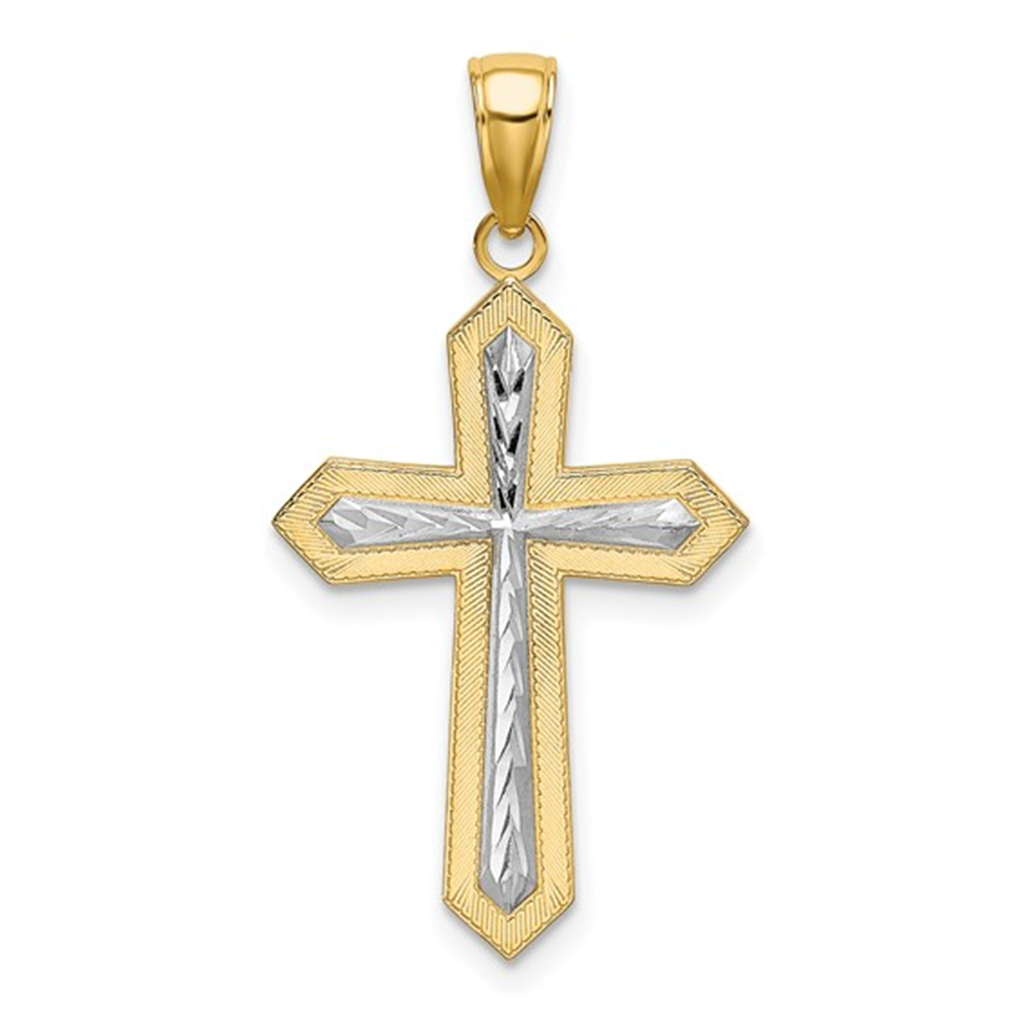 14K Yellow Gold And Sterling Silver Center Cross Pendant