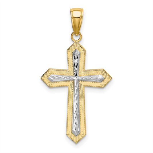 14K Yellow Gold And Sterling Silver Center Cross Pendant