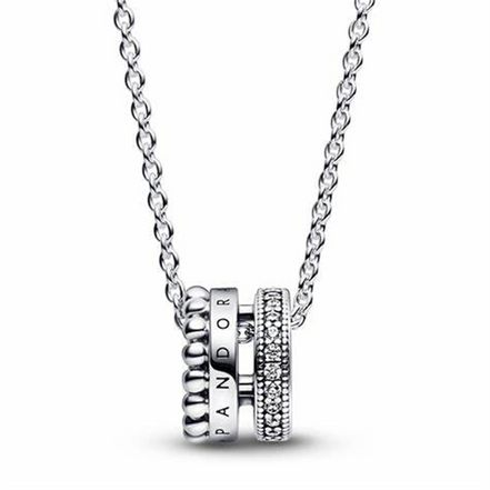 Pandora Signature Logo Pavé And Beads Pendant Necklace 45 cm
