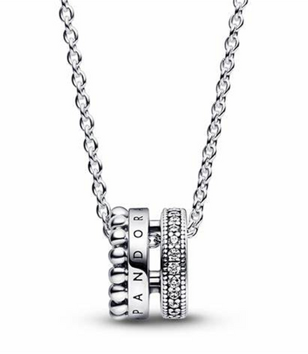 Pandora Signature Logo Pavé And Beads Pendant Necklace 45 cm