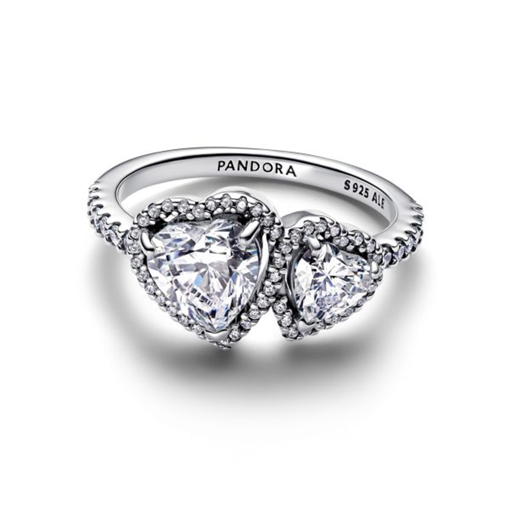 Pandora Sparkling Halo Hearts Ring Size 7.5