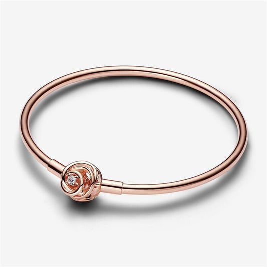 Pandora Moments Rose Encircled Clasp Bangle Size 19