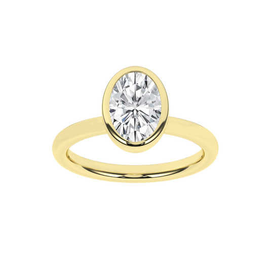 14K Yellow Gold 2 CTW Lab Grown Oval Shaped Bezel Set Solitaire Engagement Ring