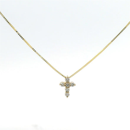 14K Yellow Gold .12CTW Diamond Cross Necklace