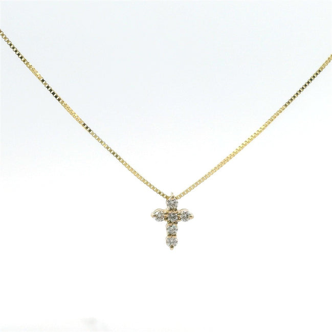 14K Yellow Gold .12CTW Diamond Cross Necklace