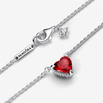Pandora Timeless Sparkling Red Heart Halo Pendant Collier Necklace