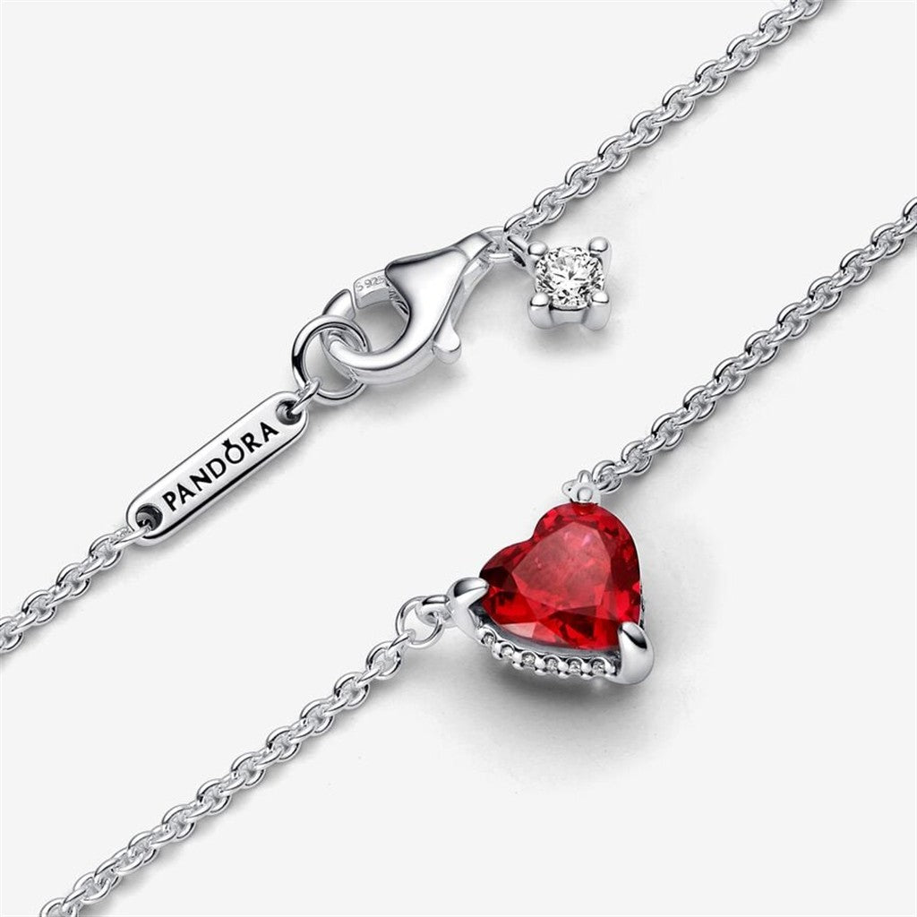 Pandora Timeless Sparkling Red Heart Halo Pendant Collier Necklace