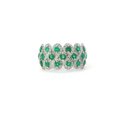 14K White Gold Diamond Infinity Halo And Emerald Fashion Ring