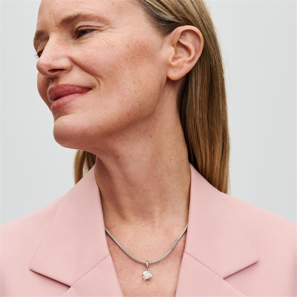 Pandora Moments White Rose in Bloom Double Dangle Charm