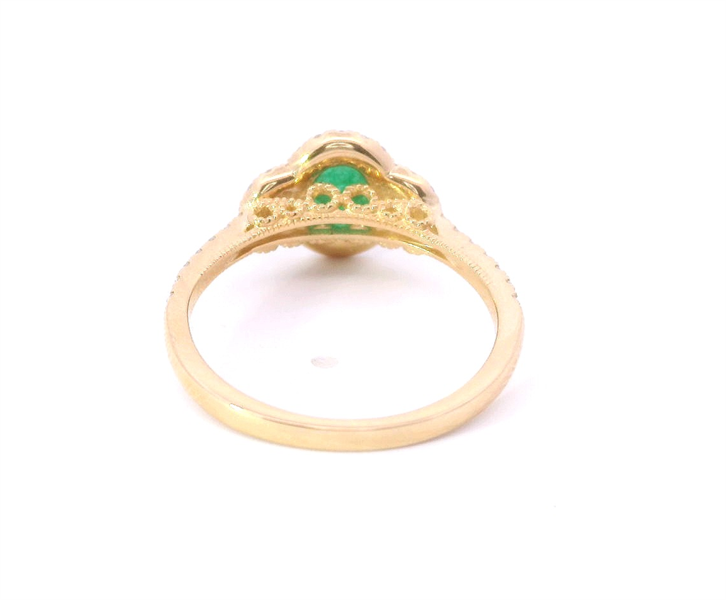 14K Yellow Gold Emerald And Diamond Accented Fashion Ring