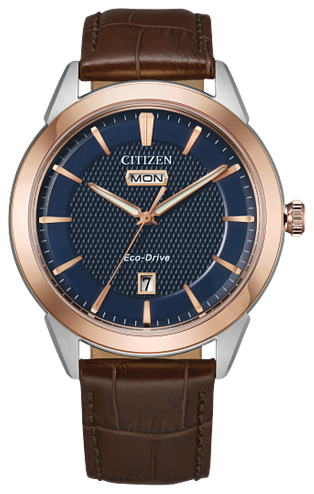 Citizen Men's Rolan Eco-Drive Rose Gold Case With Brown Leather Strap Watch