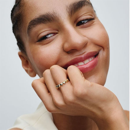 Pandora Moments Row of Hearts Gold-Plated Ring Size 7.5