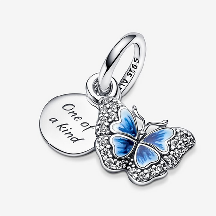 Pandora Moments Blue Butterfly & Quote Double Dangle Charm