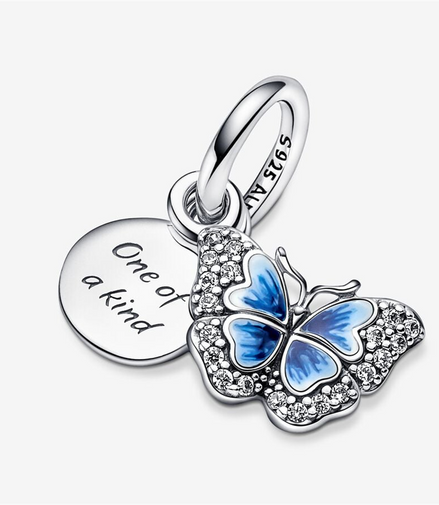 Pandora Moments Blue Butterfly & Quote Double Dangle Charm