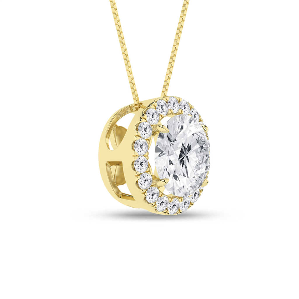 Revelation 14K Gold Lab Grown Round With Halo Diamond Pendant Necklace