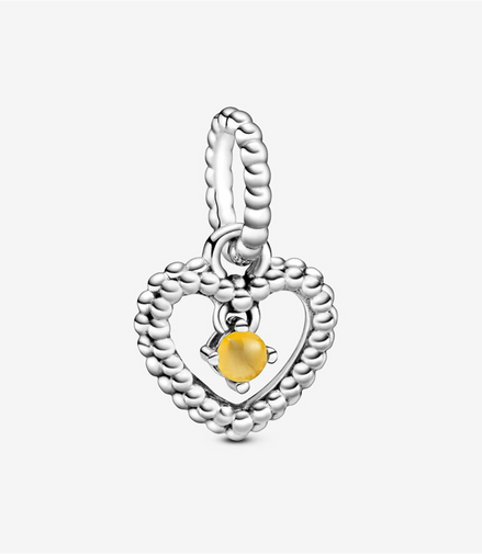 Pandora Moments November Honey Beaded Heart Dangle Charm
