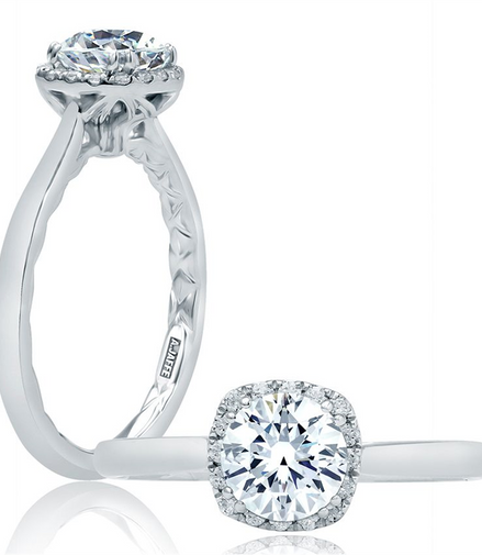 A.JAFFE Scalloped Halo Diamond Engagement Ring with Quilted Interior