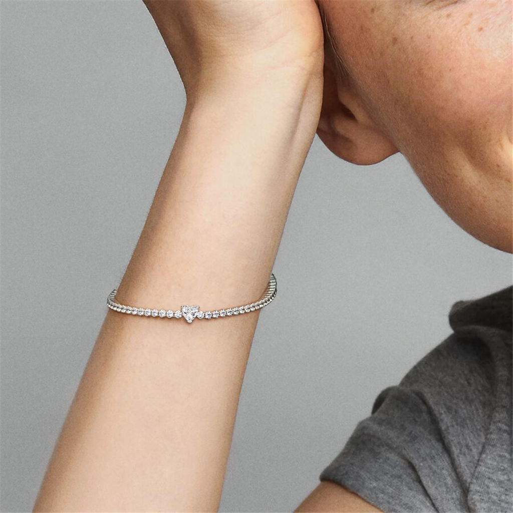 Pandora Timeless Sparkling Heart Tennis Bracelet Size 16