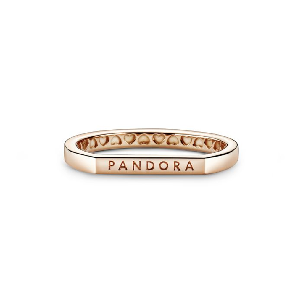 Pandora Moments Rose Logo Bar Stacking Ring Size 7.5