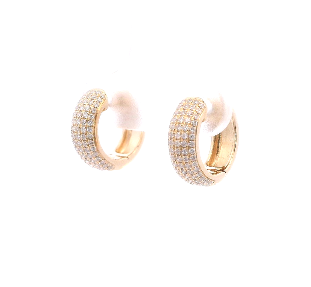 14K Yellow Gold And 0.48 CTW Pave' Diamond Huggie Hoop Earrings