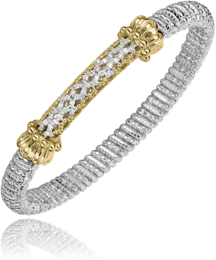 Vahan 14K Gold And Sterling Silver Diamond Lattice Style 6mm Closed Bracelet