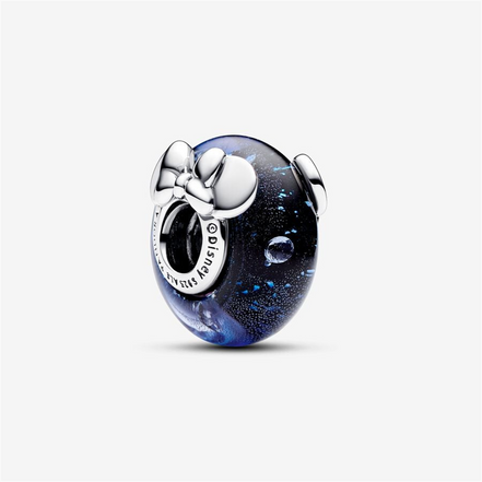 Disney Pandora Mickey Mouse & Minnie Mouse Blue Murano Glass Charm