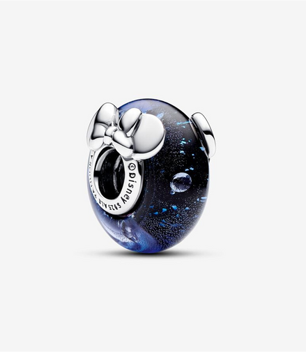 Disney Pandora Mickey Mouse & Minnie Mouse Blue Murano Glass Charm