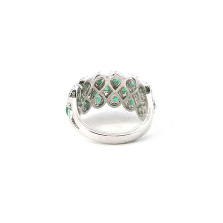 14K White Gold Diamond Infinity Halo And Emerald Fashion Ring