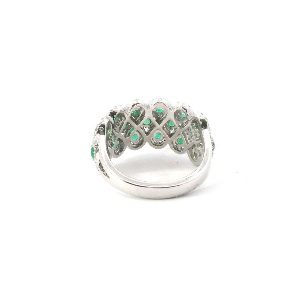 14K White Gold Diamond Infinity Halo And Emerald Fashion Ring