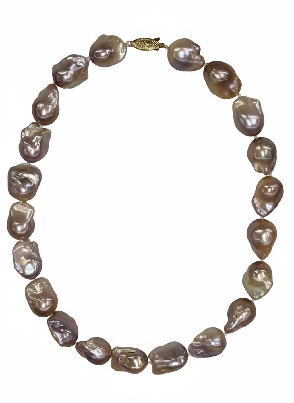 14K Yellow Gold "AAA"  Pink/Purple Baroque Pearl Necklace