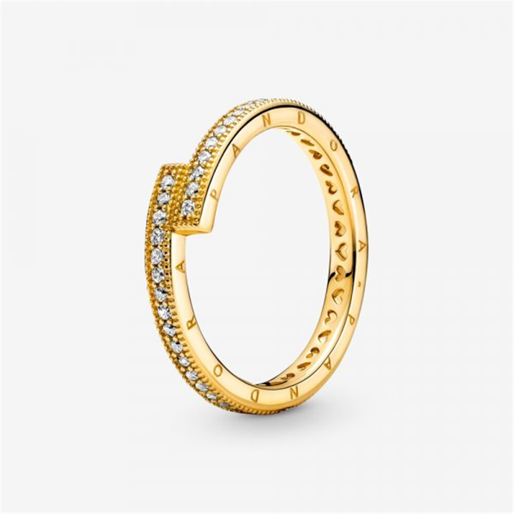 Pandora Signature Logo Sparkling Overlapping Ring Size 7.5