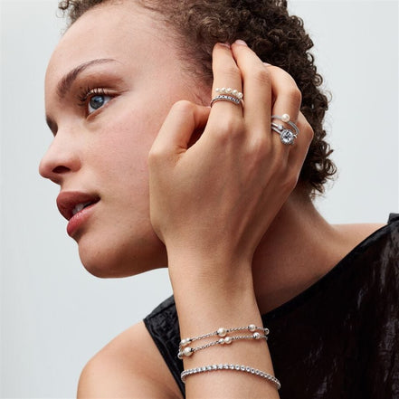 Pandora Timeless Treated Freshwater Cultured Pearl Station Chain Bracelet Size 20
