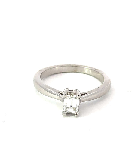 14K White Gold 0.50 CTW Diamond Emerald Cut Solitaire Engagement Ring
