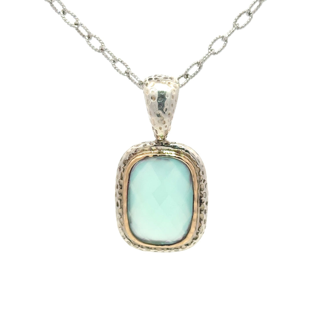 Raymond Mazza 14K Yellow Gold Bezel and Cushion Chalcedony Necklace