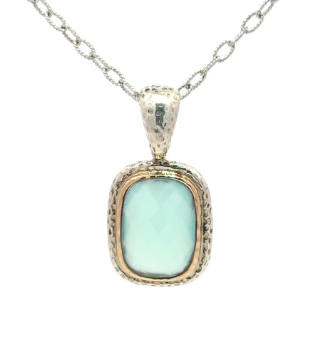 Raymond Mazza 14K Yellow Gold Bezel and Cushion Chalcedony Necklace