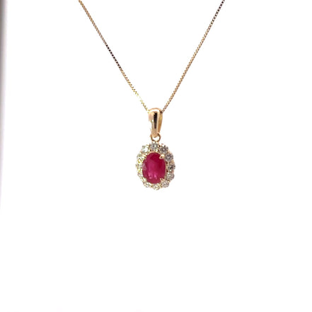 14K Yellow Gold Ruby and Diamond Necklace