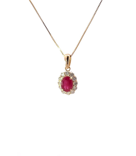 14K Yellow Gold Ruby and Diamond Necklace