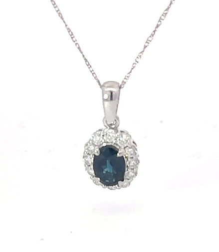 14K White Gold Sapphire and Diamond Pendant Necklace